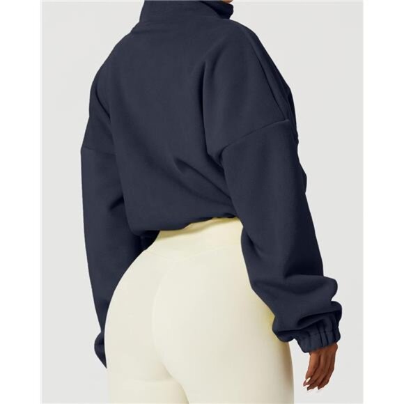 Women's Full Zip Fleece Short Jacket Warm Winter Long Sleeve Stand Collar - Picture 3 of 7